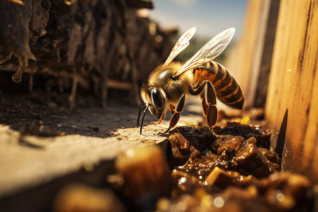 Yellow hive honey nature bee animals wing macro insect pollen closeup honeycombの素材
