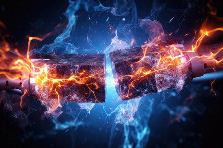 Background illustration blue glowing abstract energy light fireの素材