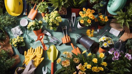 Agriculture horticulture gardening equipment grow summer flower green planting spring season hobby natureの素材