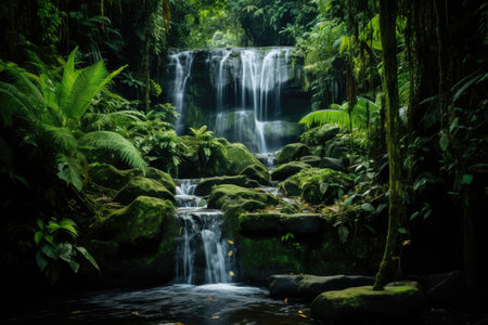 Green river environment nature water waterfall tree travel cascade forest flowing plantの素材