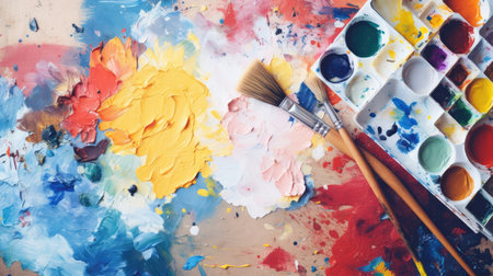 Brush design creativity art painter blue equipment artist paintbrush painting palette drawの素材