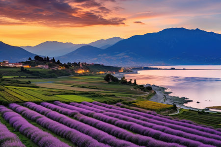 Sky view blue landscape farm nature agriculture mountain travel beauty sunset flowerの素材