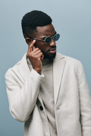 stylish man expression african black american fashion portrait jacket american style modelの写真素材