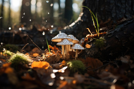 Season nature autumn grass mushroom plant poison fungus green forestの素材