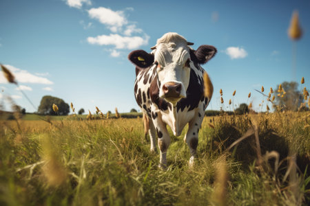 Pasture cow nature meadow cattle grass field animal agricultural mammal farming whiteの素材