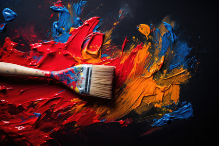 Palette brush red blue painting oil craft design hobby paintbrush artの素材