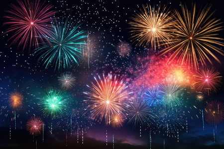 Fourth anniversary fun holiday fire party night festival celebrate event skyの素材