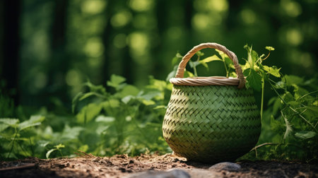 Fresh spring gardening organic leaves herb green basket nature plantingの素材