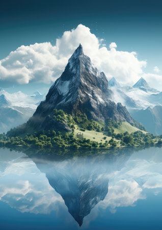 Scenery summer sky travel view peak landscape water mountains nature rock scenicの素材