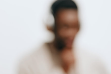 man headphones fashion portrait music american joy background black confident dj guy africanの写真素材