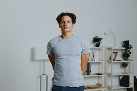 dumbbells man workout training indoor sport gray lifestyle home health activityの写真素材