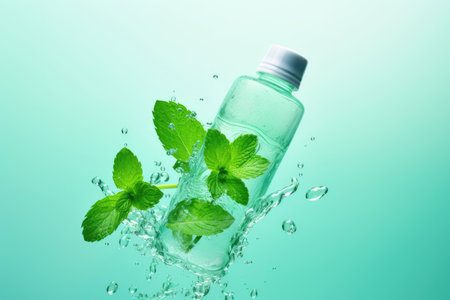 Drink green health leaf healthy beverage summer bottle glass mint fresh waterの素材