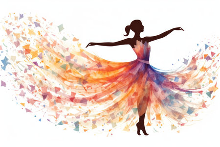 Silhouette woman beauty person female ballet dancer ballerina dance illustration young watercolorの素材
