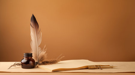 Book quill paper vintage pen write feather ink literature background retro oldの素材