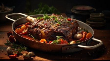 Cooked roast beef food rosemary red rustic lamb meat dinner sauce meal grillの素材