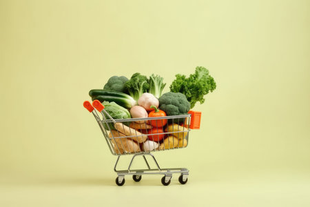 Food groceries retail fresh market supermarket organic vegetables basket shopping storeの素材