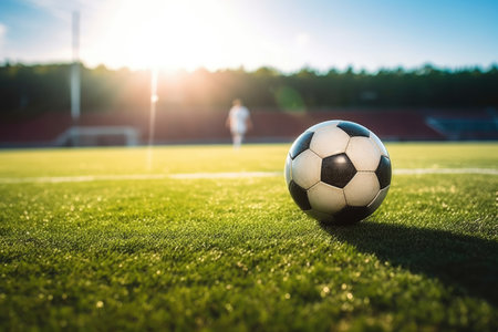 Green sport game play soccer competition football grass field ballの素材