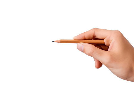 Paper draw hold human white hand write pencil blank educationの素材