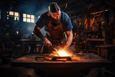 Workshop equipment welder steel metal manufacture people skill industrial factoryの素材