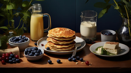 Food fresh plate meal breakfast stack sweet pancakes delicious dessert honeyの素材