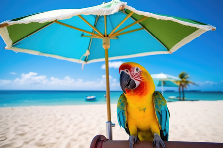 Coast sand vacation summer day exotic tropical blue ocean parrotの素材