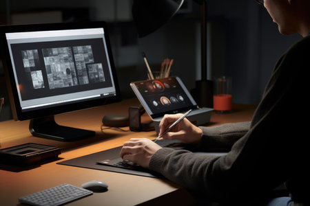 Creative man office laptop working designer person digital business computer desk technology professionalの素材