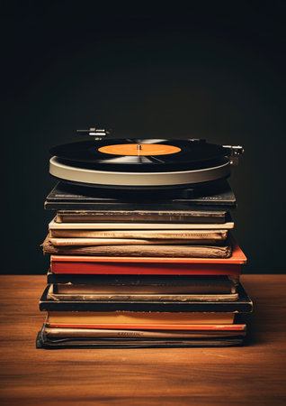 Vintage stereo sound audio musical vinyl retro record old collectionの素材