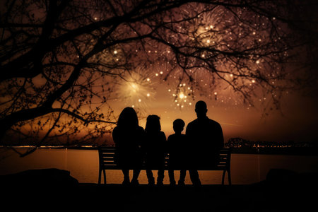 Woman celebrate people night holiday sky beautiful family new year happyの素材