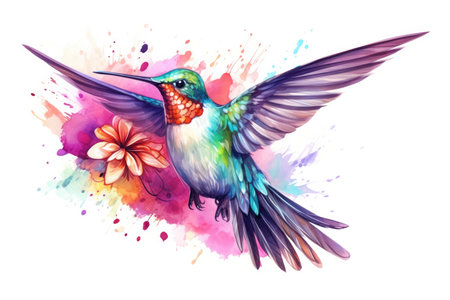 Hummingbird illustration watercolor nature green bird designの素材