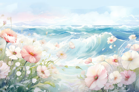 Sea sky blue travel nature water summer landscape beauty art illustrationの素材