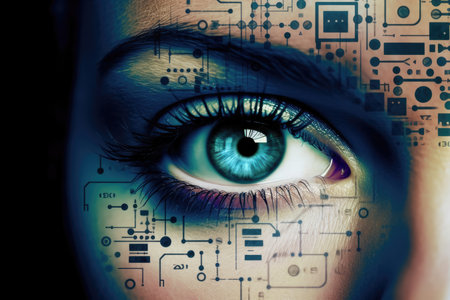 Digitally woman computer futuristic concept science cyberspace technology human system eye vision dataの素材