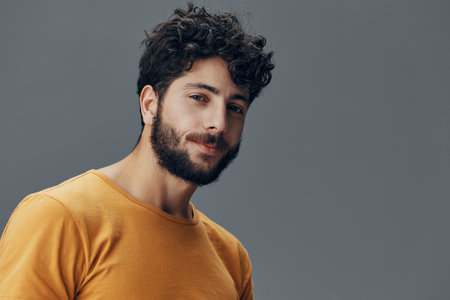 Man beard portrait background model handsome young adult caucasian face person isolated attractive guyの写真素材