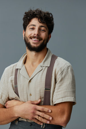 Background studio face attractive portrait happy men young model fashion smile isolated guy adult...