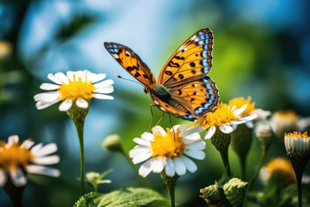 Flower plant orange butterfly summer garden yellow green spring insect nature macro beautyの素材