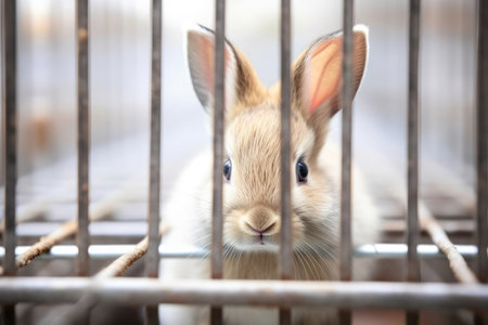 Farm animal beautiful cute mammal cage fur young small rabbit bunny petの素材