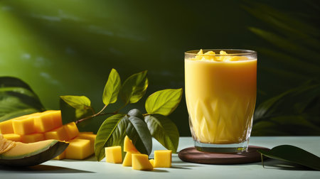 Food beverage fruit tropical cocktail summer mango sweet drink healthy smoothie vegetarian yellowの素材