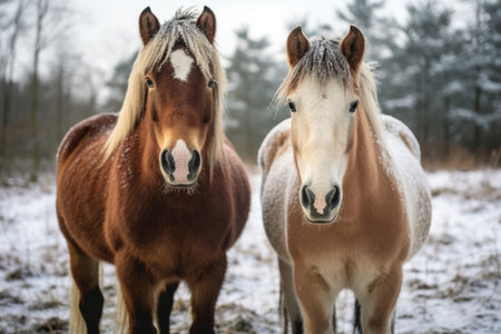 Pasture beauty winter animal farm mammal snow horses mane natureの素材