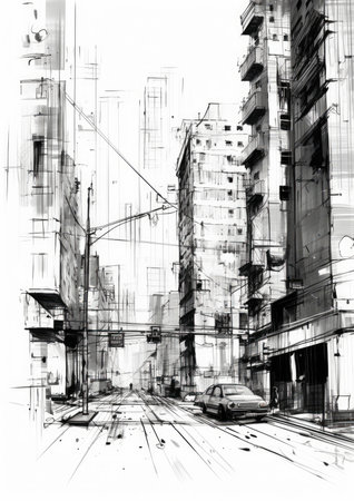 Urban building construct illustration background sketch drawing city art town architecture design concept streetの素材