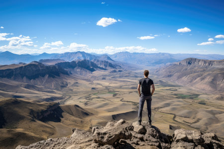 Scenic tourism travel landscape mountains hiking nature adventure peak person view beautifulの素材