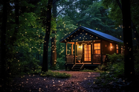 Landscape home cabin night rural tree travel house architecture forest beautiful nature woodの素材