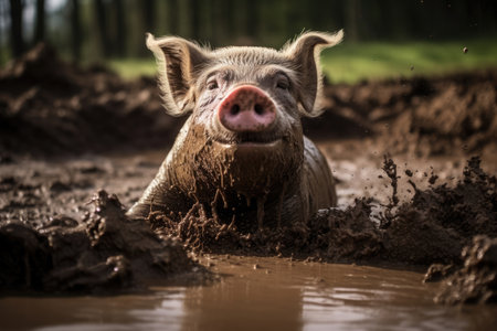 Farming swine domestic mud hog pork snout agriculture animal cute mammal pig natureの素材