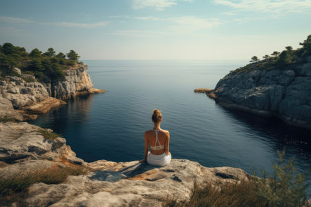 Sea woman lifestyle beauty beach summer travel nature rock young landscape water oceanの素材