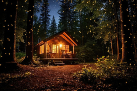 Home forest architecture wood house night nature landscape sky trees buildingの素材