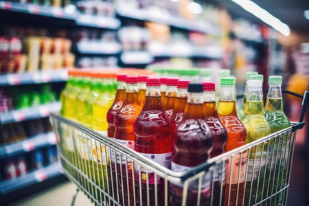 Photo pour Drink grocery store retail shelf market shopping bottle food row supermarket - image libre de droit