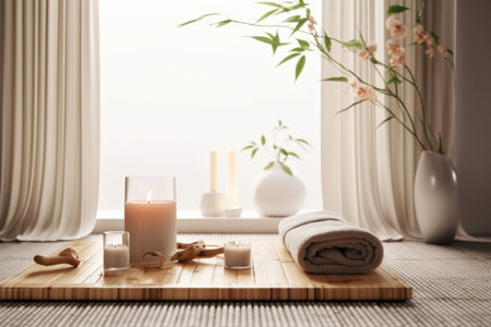 Interior furniture background candle home modern space room white design light tableの素材