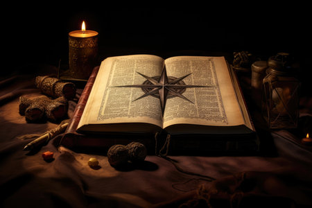 Table faith vintage old paper background religion open book bible candleの素材