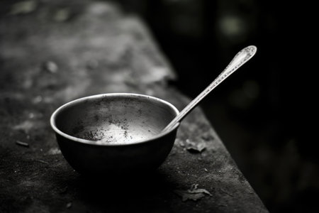 Pan empty cook metal background black dark table utensil kitchen foodの素材