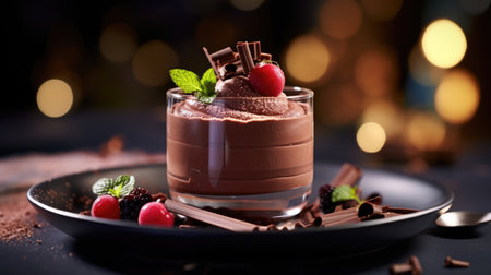Cocoa dessert background berry cream sweet food chocolate mousse fresh deliciousの素材