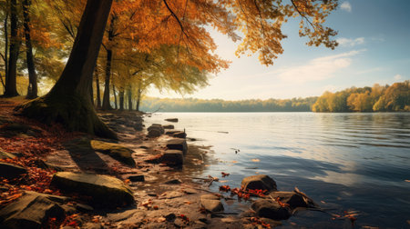 Trees nature autumn water forest lakeの素材