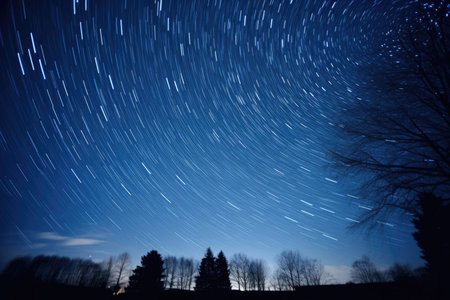 Space light tree rotation dark astronomy nature starry night sky stars landscape blueの素材